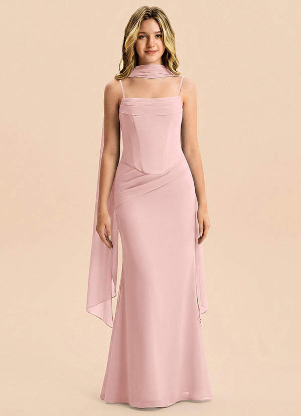 Azazie Sorrel Junior Powder Pink Mermaid Pleated Chiffon Dress image1