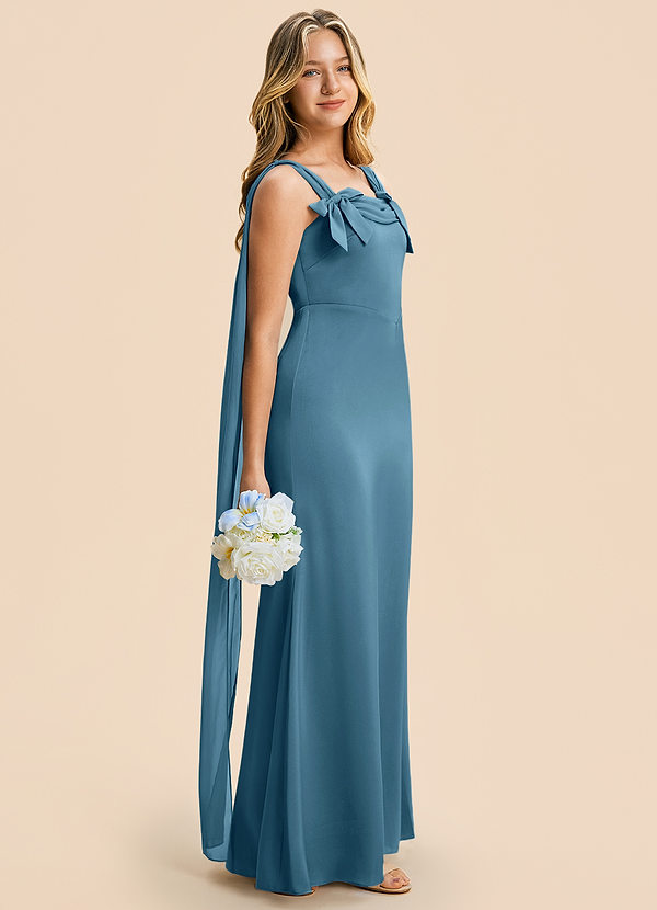 Azazie Chelsea Junior Bermuda Sheath Pleated Stretch Satin Dress image1
