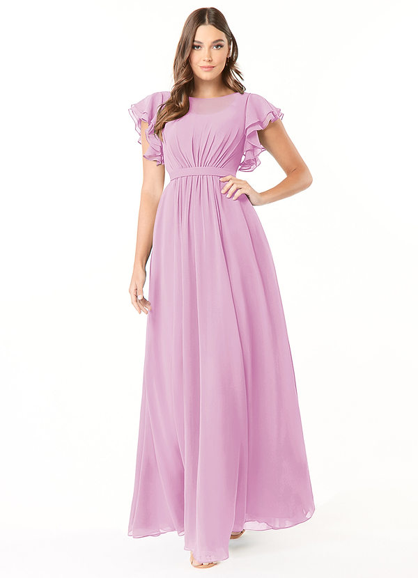 Azazie Daphne Modest Bridesmaid Dresses A-Line Ruffled Chiffon Floor-Length Dress image1
