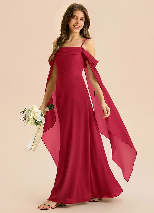 Azazie Moana Junior A-Linie Plissee Chiffon Kleid Scharlachrot image1