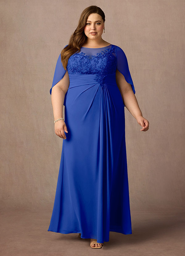 Azazie Hera Abiti da Mamma Sposa Abito A-Line in Chiffon in Pizzo con Mantellina Blu Reale image1