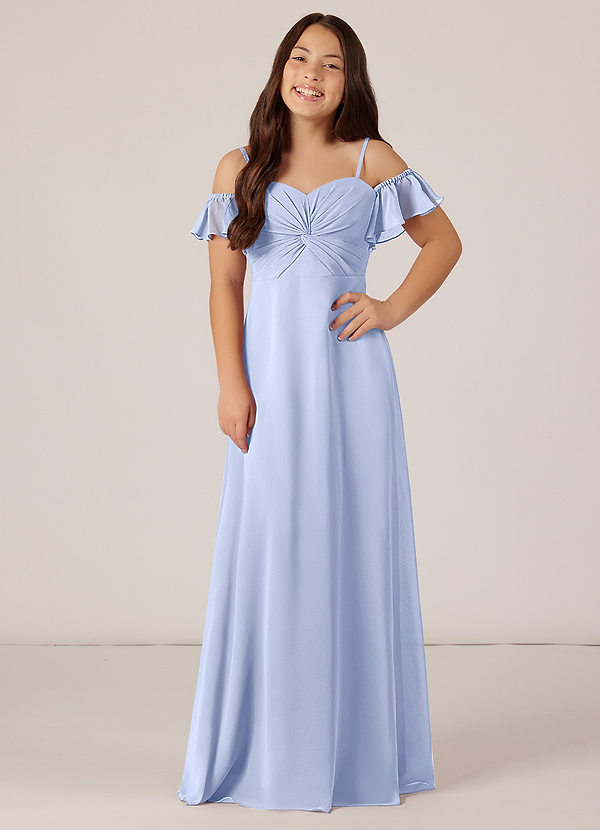 Azazie Juna Junior Robe Trapèze en Mousseline de soie Épaule décolletée Eis image1