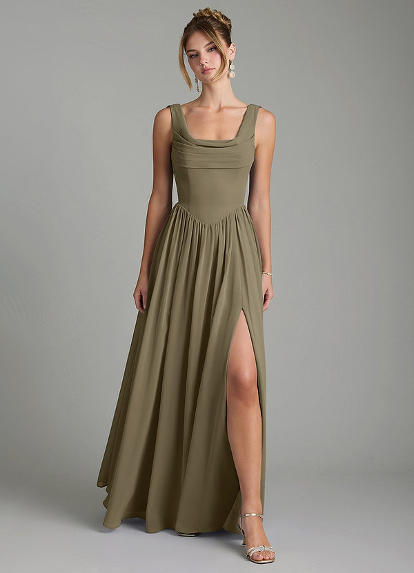 Azazie Novi Bridesmaid Dresses Willow Green A-Line Pleated Chiffon Dress image1