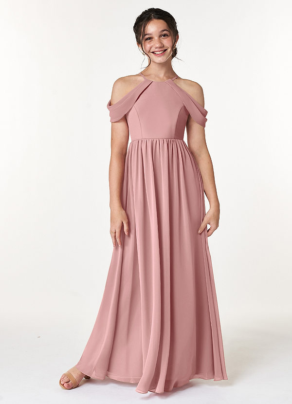 Azazie Seneca Junior Jurk van Chiffon met A-Lijn Off the Shoulder Stoffige Roos image1