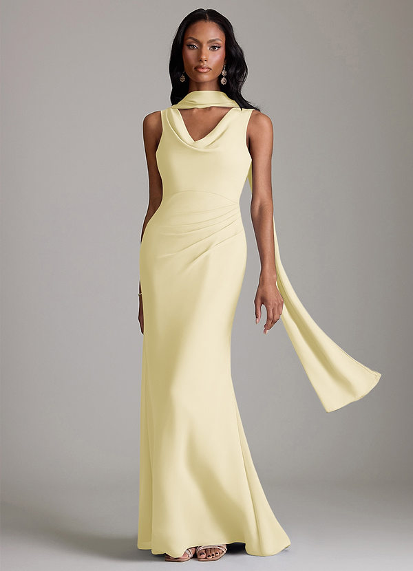 Azazie Linelle Robes Demoiselle d'honneur Robe Sirène en Mousseline de soie Plissée Sorbet Citron image1