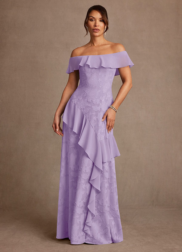 Azazie Marina Robes de mère de la mariée Robe Trapèze en Blumen-Burnout Épaules dénudées Lilas image1
