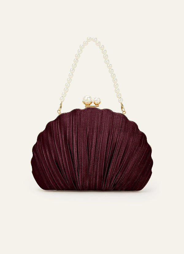 front Bolso de mano plisado con forma de concha, de satén metalizado del mismo color.