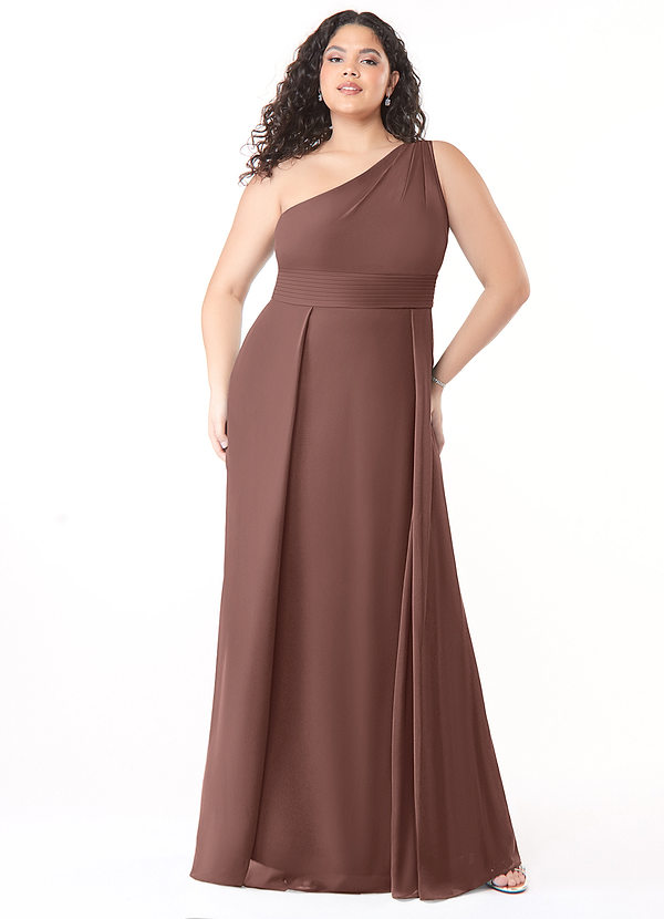 Azazie Dallas Bridesmaid Dresses Espresso A-Line One Shoulder Chiffon Dress image1