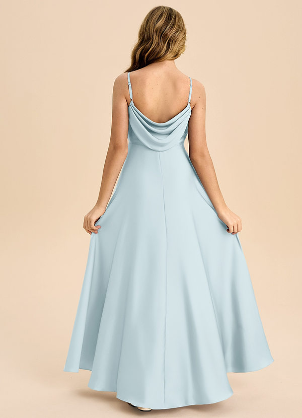 Azazie Bug Junior Robe Trapèze en Satin extensible Plissée Brume image1