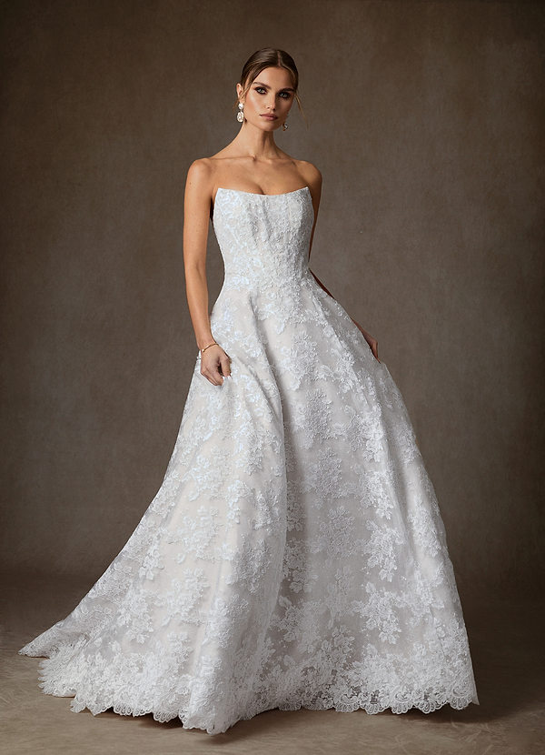 Azazie Layla Wedding Dresses Diamond White Ball-Gown Strapless Lace Dress image1