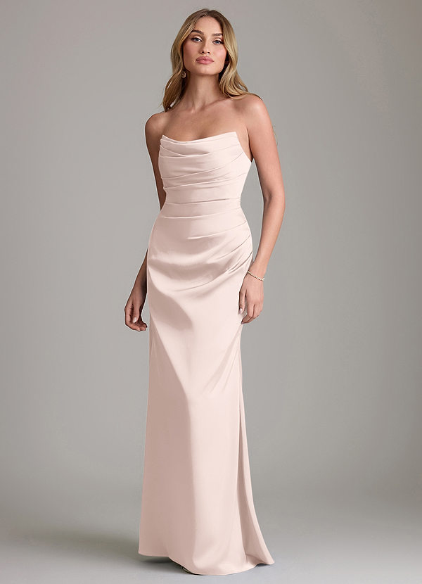 Azazie Lucille Robes de demoiselle d'honneur Robe Sirène Convertible en Satin extensible Sans bretelles Rose Pâle image1
