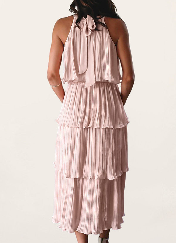 back Le niveau de la fête Rose Rougissant Robe mi-longue à col licou et volants