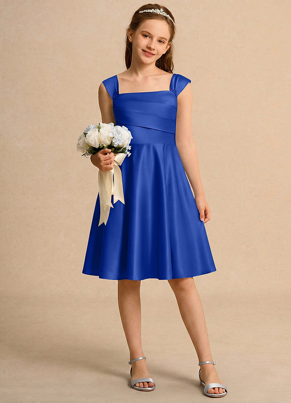 Azazie Budle Girls Formal Flower Girl Dresses Royal Blue A-Line Pleated Matte Satin Dress image1