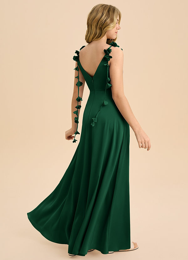 Azazie Gumdrop Junior Dark Green Empire Pleated Stretch Satin Dress image1