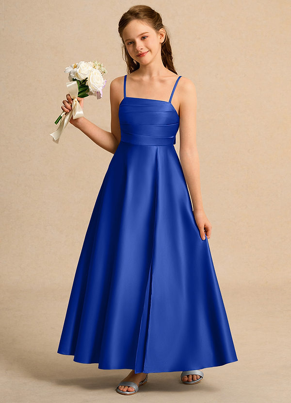 Azazie Pebbles Junior Formal Flower Girl Dresses Royal Blue A-Line Pleated Matte Satin Dress image1