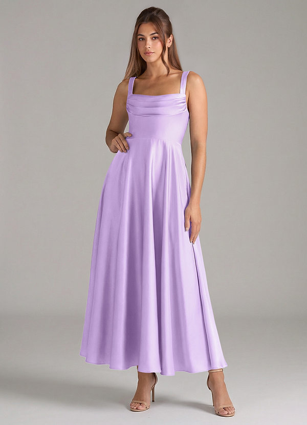 Azazie Shaude Bridesmaid Dresses Lilac A-Line Pleated Stretch Satin Dress image1