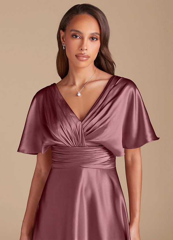 Azazie Pamela Bridesmaid Dresses Vintage Mauve A-Line Pleated Metallic Satin Dress image1