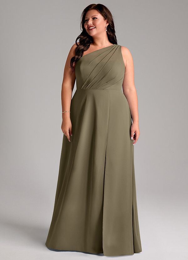 Azazie Phaedra Bridesmaid Dresses Willow Green A-Line One Shoulder Chiffon Dress image1