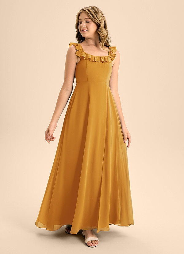 Azazie Callie Junior Butterscotch A-Line Ruched Chiffon Dress image1