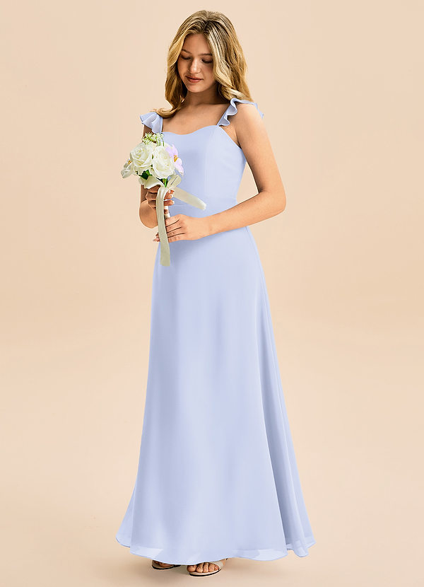 Azazie Mavie Junior Linia A Marszczony Szyfon Długość podłogi Młodsza druhna Sukienka image1