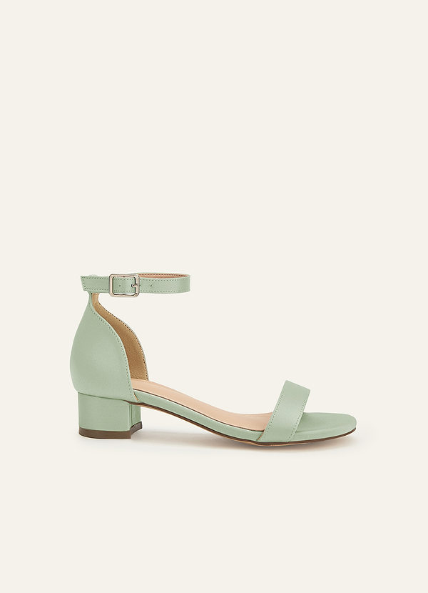 front Matching Color Matte Satin One Strap Girls' Heel Sandals