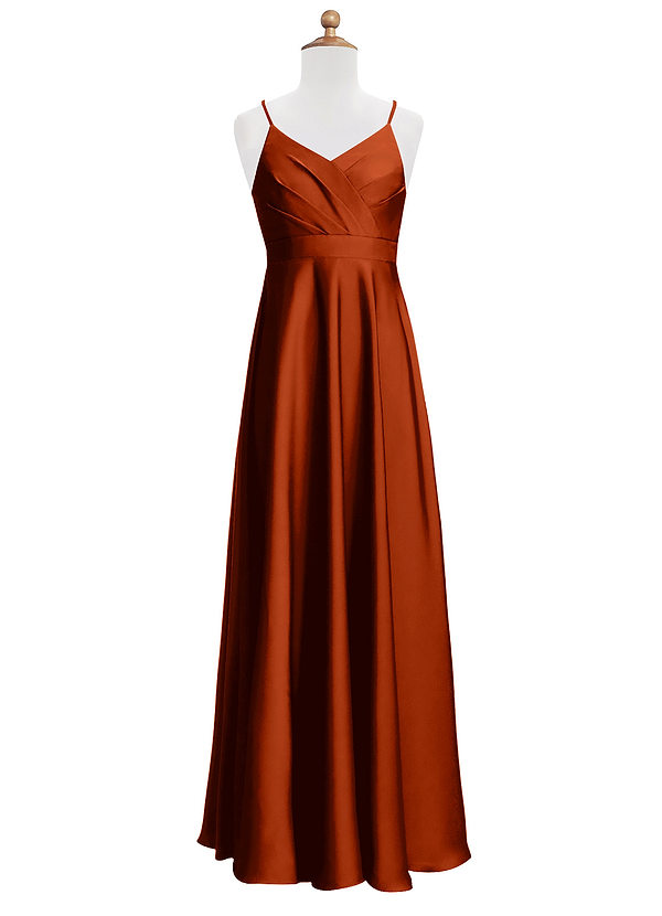 Azazie Avelina Junior Paprika A-Line Pleated Stretch Satin Dress image1