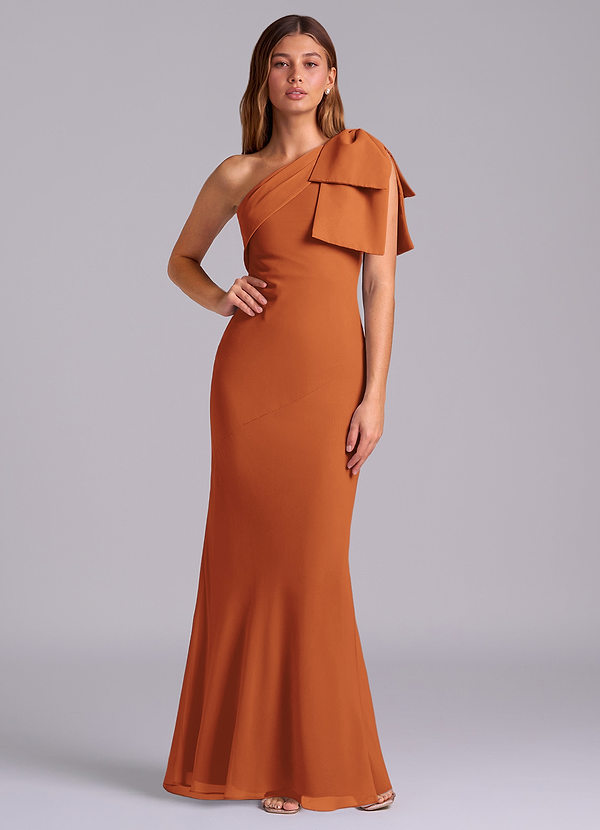 Azazie Yuanna Bridesmaid Dresses Cinnamon Mermaid One Shoulder Chiffon Dress image1