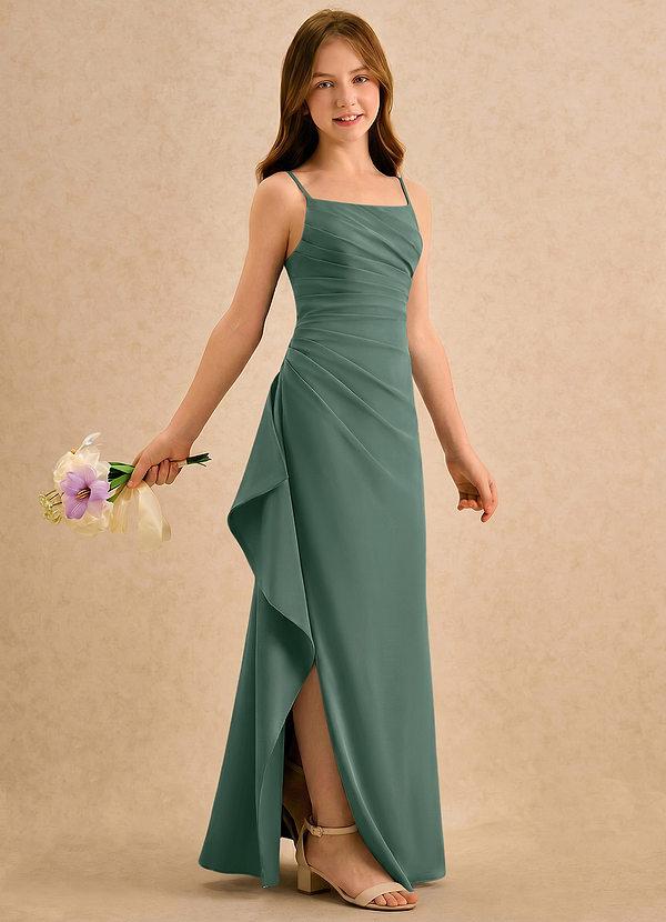 Azazie Cannoli Girls Formal Flower Girl Dresses Sea Moss A-Line Pleated Chiffon Dress image1
