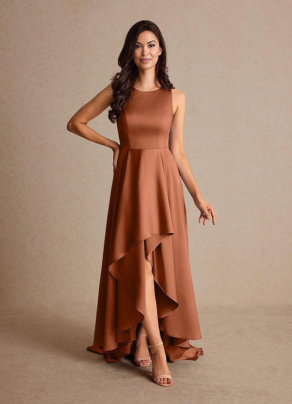 Azazie Niles Mother of the Brides Dresses Copper A-Line Trains Stretch Satin Dress image1
