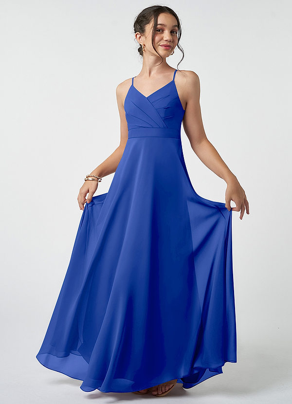 Azazie Avelina Junior A-Linie Plissee Chiffon Kleid Königsblau image1