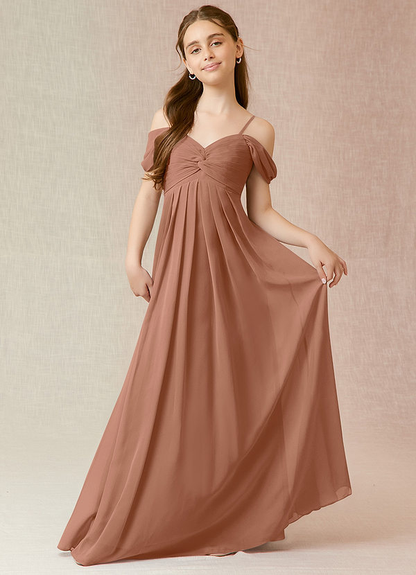Azazie Kaitlynn Junior Bronzer A-Line Off the Shoulder Chiffon Dress image1