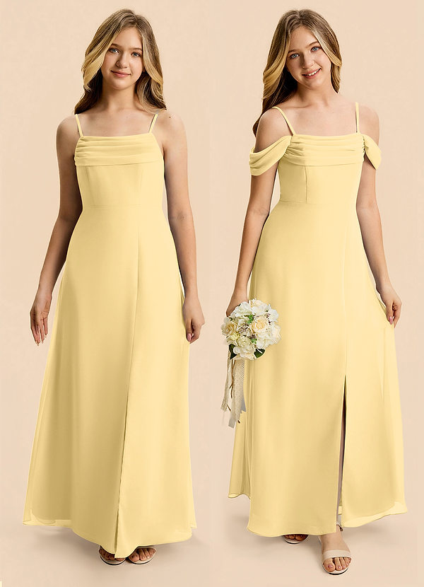 Azazie Lilly Junior A-Linie Plissee Chiffon Kleid Butter image1