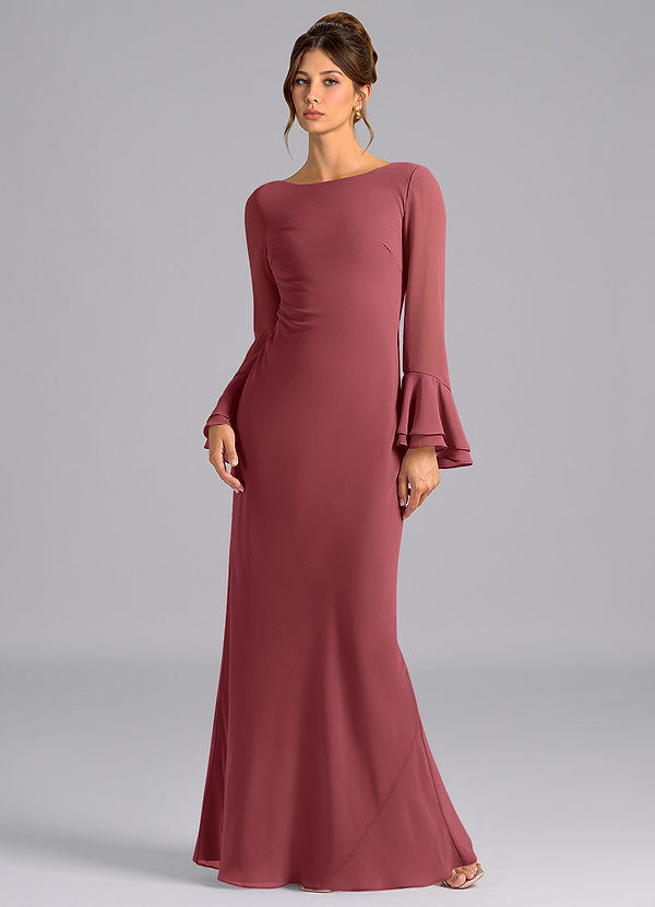 Azazie Leone Bruidsmeisjes Jurken Jurk van Chiffon met Zeemeermin Korset Merlot image1