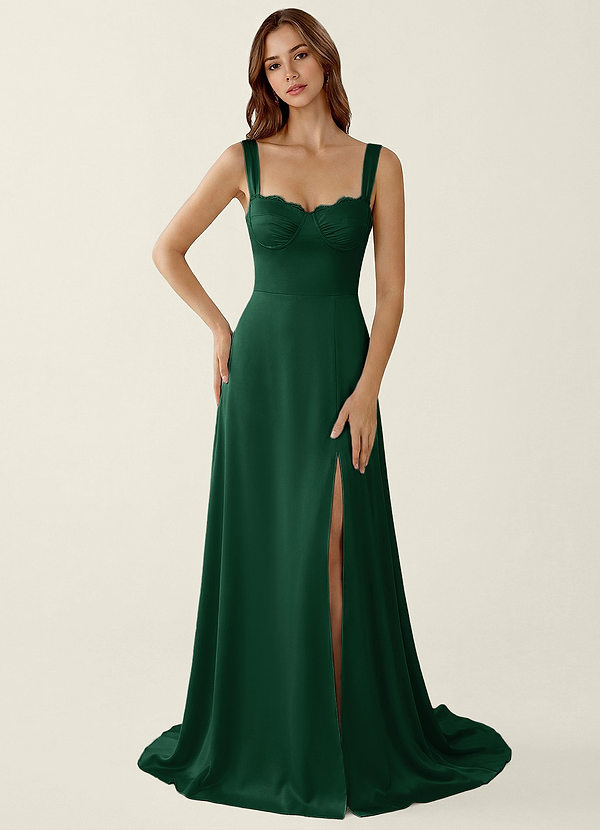 Dolce Vita Smaragdgroen Satijnen galajurk met vetersluiting op de rug image1