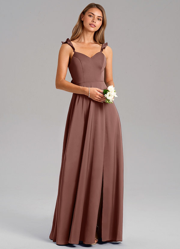 Azazie Everett Bridesmaid Dresses Espresso A-Line Stretch Satin Dress image1