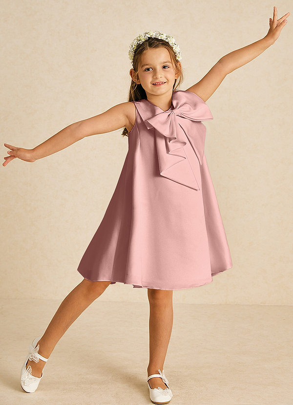 Azazie Zoey Blumenkinder Kleider A-Linie Schleifen Matte Satin Kleid Roségold image1