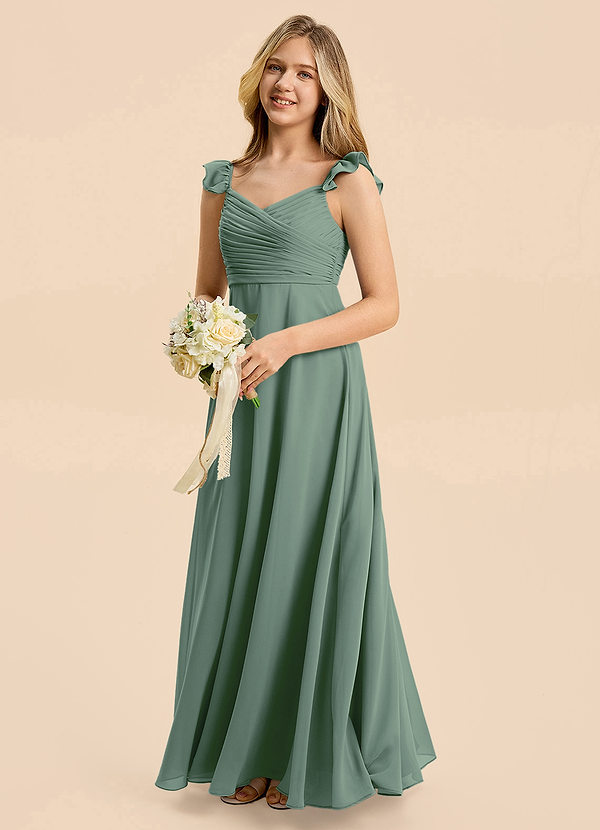 Azazie Dory Junior Eucalyptus A-Line Ruched Chiffon Dress image1