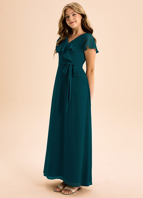 Azazie Lainey Junior Pine A-Line with Pockets Chiffon Dress image1