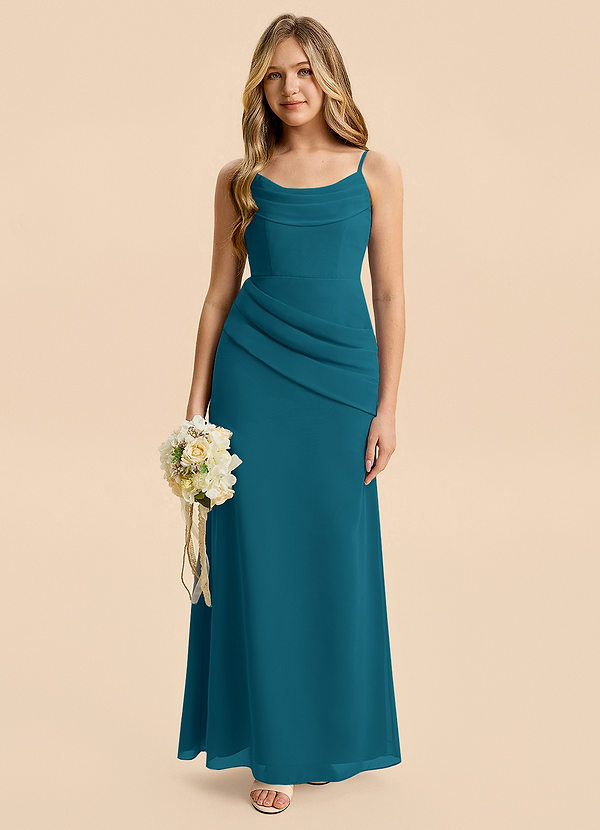 Azazie Nettie Junior Ink Blue A-Line Pleated Chiffon Dress image1