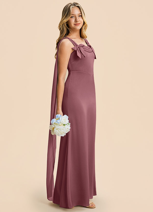 Azazie Chelsea Junior Desert Rose Sheath Pleated Stretch Satin Dress image1