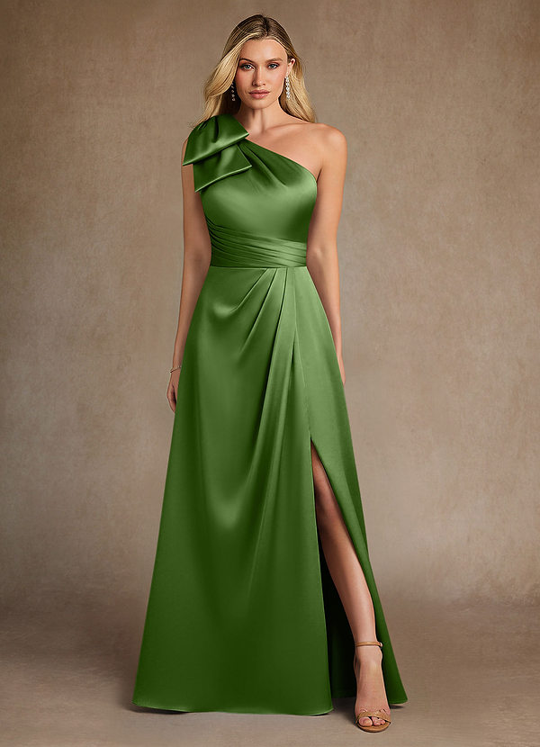 Azazie Easton Abiti Mamma della Sposa Abito A-Line in Raso Elasticizzato Monospalla Basilico image1