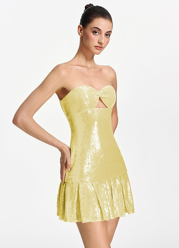 Isoline Lemon Sorbet Strapless Cutout Sequin Ruffle Mini Dress image1