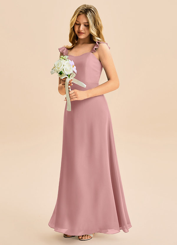 Azazie Mavie Junior Dusty Rose A-Line Ruched Chiffon Dress image1
