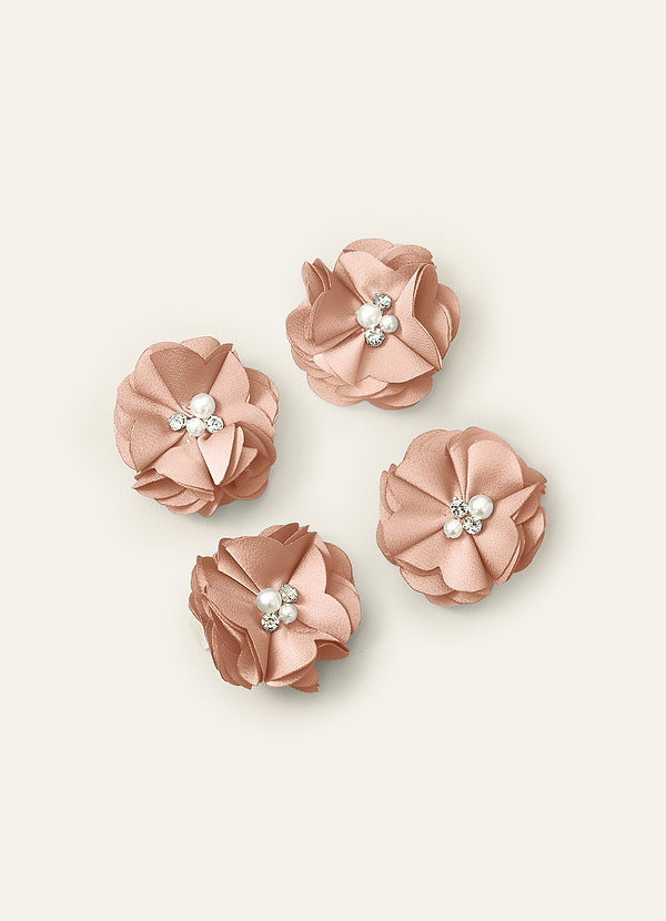 front Juego de cuatro pinzas para el cabello de satén elástico de colores a juego