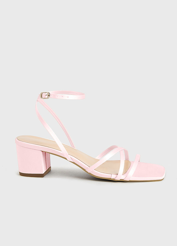 front Matching Color Matte Satin Cross Strips Block Heel Sandals