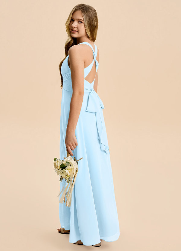 Azazie Kirsten Junior Vestido de Azul Cielo de Gasa de Corte en A con Plisado image1