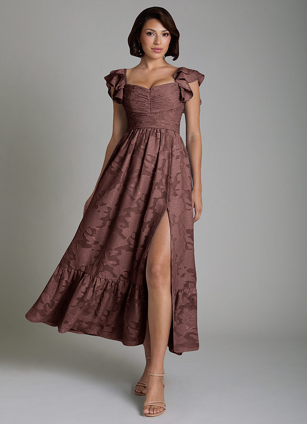 Azazie Anaya Brautjungfernkleider A-Linie Gestreift Blumen-Burnout Kleid Espresso image1