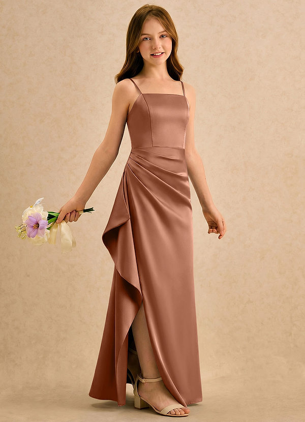 Azazie Cannoli Girls Formal Blumenkinder Kleider A-Linie Plissee Stretch-Satin Kleid Bronzer image1