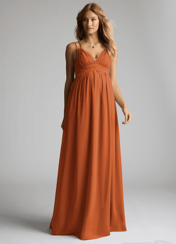 Azazie Emree Maternity Bridesmaid Dresses A-Line Chiffon Floor-Length Dress image1