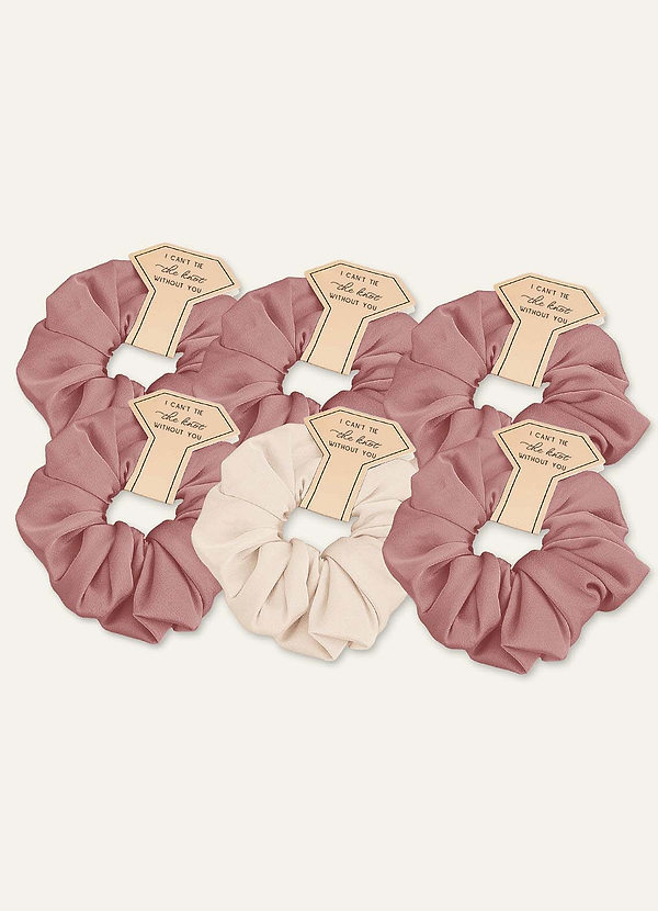 front Matching Color Six-Piece Mixed Color Bridesmaid Stretch Satin Regular Size Scrunchie Set